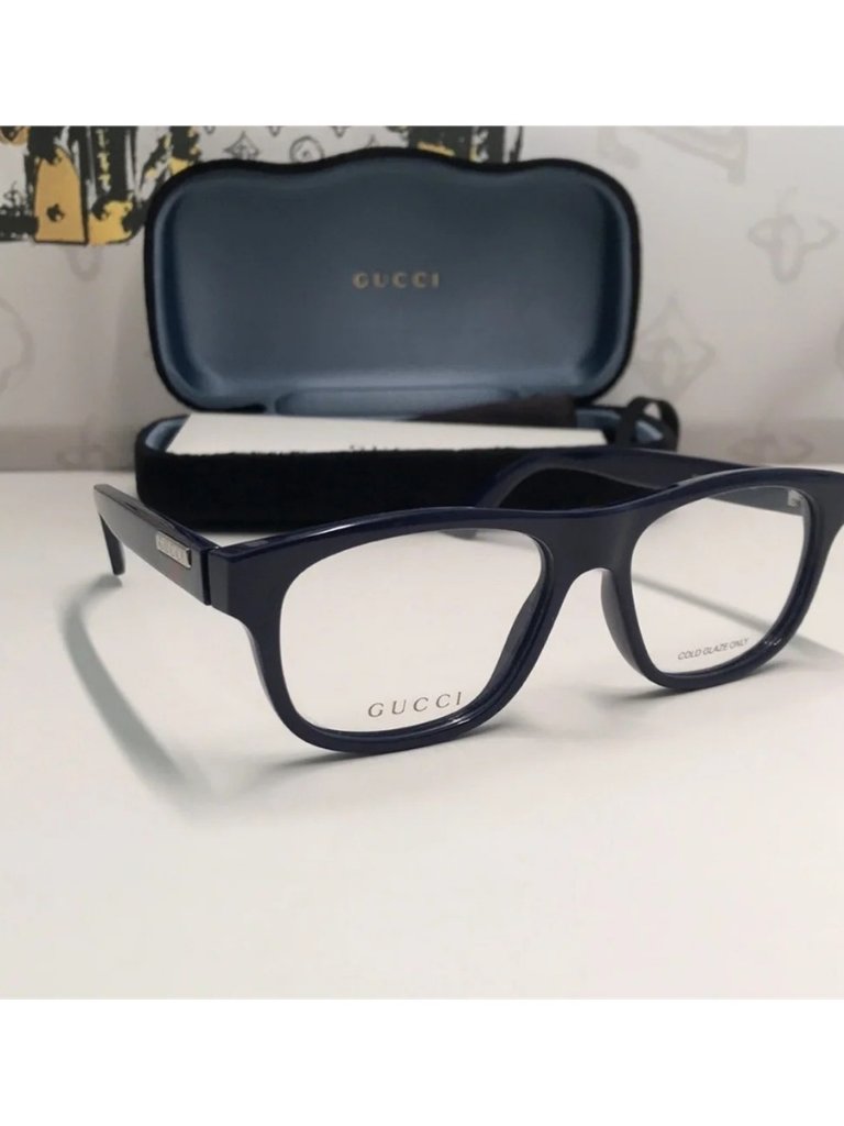 Gucci Gg0768o 003 Shiny Blue Rectangular Frame | 54-16-145 | New Authenticâ